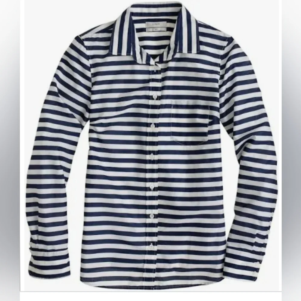 J.Crew Ivory and Navy Stripe Long Sleeve Buttondown Boy Shirt Sz 4